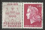 France 1970; Y&T n 1643; 0,40F Marizanne de Cheffer avec vignette Prigueux