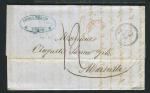 Rare lettre du BFE de Tunis pour Marseille ( 1867 ) - Taxe 12 Décimes