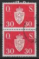 NORVEGE - 1952/53 - Yt SERVICE n 63 - Ob - Armoirie 30o rouge ; paire