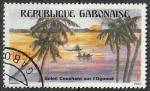 Timbre oblitr n 570(Yvert) Gabon 1984 - Paysage, soleil couchant sur l'Ogoou