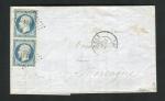 Rare lettre en double port de Dreux ( 1854 ) avec une paire de n° 10