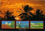 NOUMEA (988) - Coucher de soleil  travers les palmiers et 3 vues - 1992