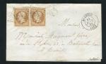 Rare lettre de Blanzac pour Paris ( Charente 1863 ) avec une paire de n° 13B