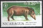 Nicaragua 1990; Y&T n 1554; 0,20 C$; FAO, animaux sauvages, tapir