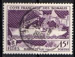 Cte des somalis 1956; Y&T n 285; 15F, bateau, port de Djibouti