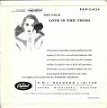 EP 33 RPM (7")  Nat King Cole  "  Love is the thing  "  Angleterre