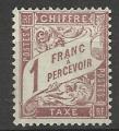 France Taxe 1893; Y&T n 40A; 1F  percevoir, lilas-brun s.blanc