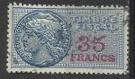France Fiscaux 1936  58, Y&T n 157, 35F, bleu, bleu fonc, carmin