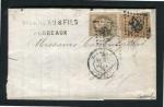 Belle lettre en triple port de Bordeaux pour Blaye ( 1872 ) avec les n° 30 & 38
