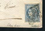 Rare lettre de Toulouse pour Paris ( Mars 1871 ) avec un n° 46B Gris Bleu