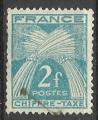 France Taxe 1943; Y&T n 72, 2f bleu-vert, chiffre taxe