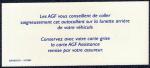 Autocollant Assurances AGF Assistance pour lunette arrire de vhicule