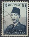 Indonsie 1951 Oblitr Prsident Sukarno Soekarno 10 Rupiah pourpre ardoise SU