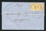 Rare lettre de Tenez pour Mostaganem ( Algérie 1866 ) avec une paire de n° 21