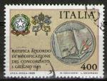 **   ITALIE     400 L  1985  YT-1676  " Modif. concordat de Latran "  (o)   **