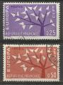 France 1962; Y&T n 1358-59; 0,25F & 0,50F Europa, lilas & rouge-brique, arbre