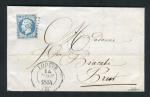 Rare lettre de Lodève pour Brest ( Hérault 1854 ) avec un n° 14Af Bleu Laiteux
