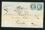Rare lettre de Nîmes pour Turin ( Italie 1871 ) avec une paire de n° 45A
