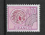France problitrs N 136 monnaie gauloise  0,70c lilas-rose et rouge 1975