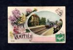 Carte postale CPA 1912 : Amitis ( train + gare )