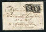 Rare lettre en double port d'Abbeville pour Grandvilliers ( Somme 1850 )