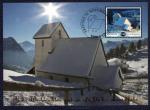 Liechtenstein 2014 Carte Postale timbre rond Joyeux Nol maison enneige VADUZ