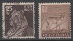 INDE N 401 ET 402 o Y&T 1974 Faune tigre et Chital