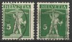 Suisse 1910; Y&T n 136 & 136a; 2x5c, vert, Walter Tell, type I & II