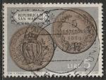 Timbre oblitr n 823(Yvert) Saint-Marin 1972 - Monnaie, pice de Saint-Marin