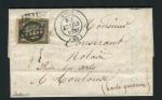 Rare lettre d'Anse pour Toulouse ( Rhône 1850 ) avec un n° 3 Noir sur Chamois
