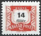 HONGRIE - 1958/69 - Yt TAXE n 221 - Ob - 14 fi rouge sans filigrane