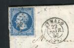 Belle lettre de St Malo pour Nantes ( 1854 ) avec un n° 14A Variété Point Blanc