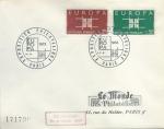Enveloppe 1er jour FDC N1396/1397 Europa - Paris - 14/09/1963