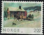 Norvge 1983 La balade en traneau  chevaux peinture Axel Ender Y&T NO 850 SU