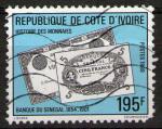 **   COTE d' IVOIRE    195 F  1989  YT-821  " Histoire des monnaies "  (o)   **