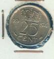 Pice Monnaie Pays Bas  25 Cents 1964  pices / monnaies