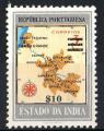 Inde portuguaise 1959; Y&T n 512, 10t su3t, surcharg, carte gographique