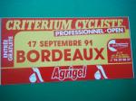 CRITERIUM CYCLISTE BORDEAUX dat 1991 autocollant Cyclisme SPORT AGRIGEL 
