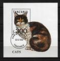 Tanzanie bloc feuillet Y&T  N  205  oblitr chat europen