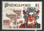 Singapour 1990; Y&T n 590; 1d, tourisme, chanteuse d'Opra chinois