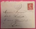  France 1907 - Marcophilie  - lettre de Chasse  Lyon - YT 135 (1906) - semeuse 