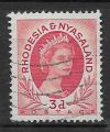 RHODESIE-NYASSALAND - 1954 - Yt n 4 - Ob - Elizabeth II 3p rose rouge