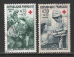France 1966; Y&T n 1508-09; 0,25F & 0,30F + 0,10, paire  Croix Rouge