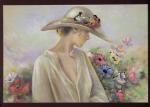 CPM neuve Arts Peinture de Denys PUTIO Femme au chapeau et fleurs