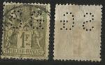 France perfo 1876; Y&T n 78; 1F olive clair, Sage perfor SG