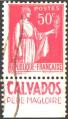Bande pub CALVADOS sur timbre oblitr Paix n283 au type 2