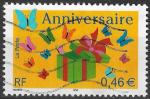 FRANCE - 2002 - Yt n 3480 - Ob - Timbre pour anniversaire ; papillons ; paquet