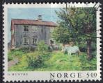Norvge 1987 Oblitr Used Peinture Cheval blanc devant une maison de ferme