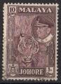 Malaisie Johore 1949; Y&T n 116; 10c , faune, tigre