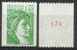 France Sabine 1981; Y&T n 2157 **; 1,40F vert, roulette n 970 au verso